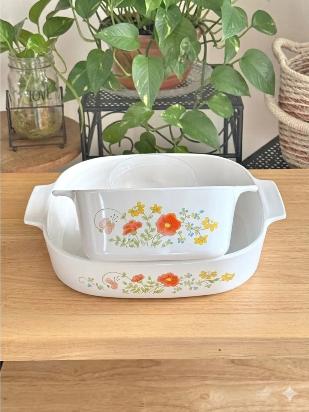 Vintage CorningWare USA Wildflower Orange Poppies A-10-B and A-1 1/2-B NO LIDS